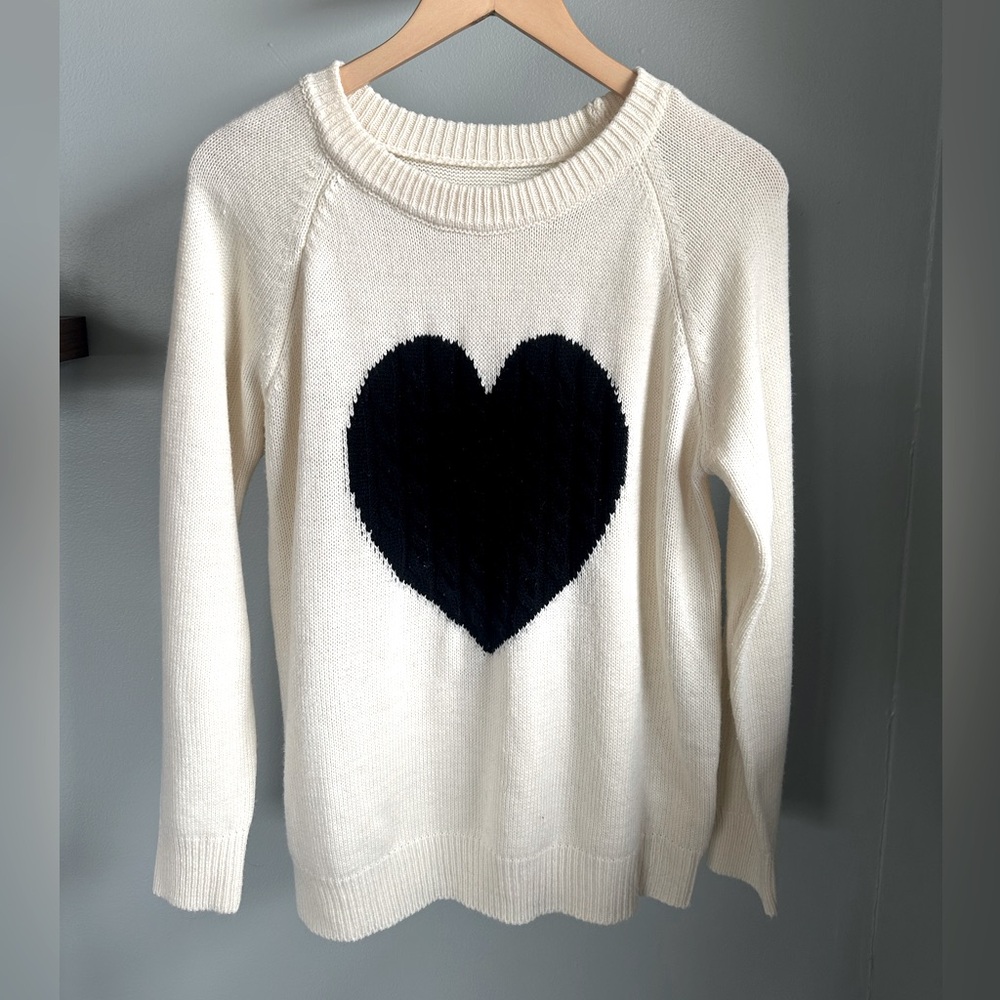 Heart Pattern Cream Sweater